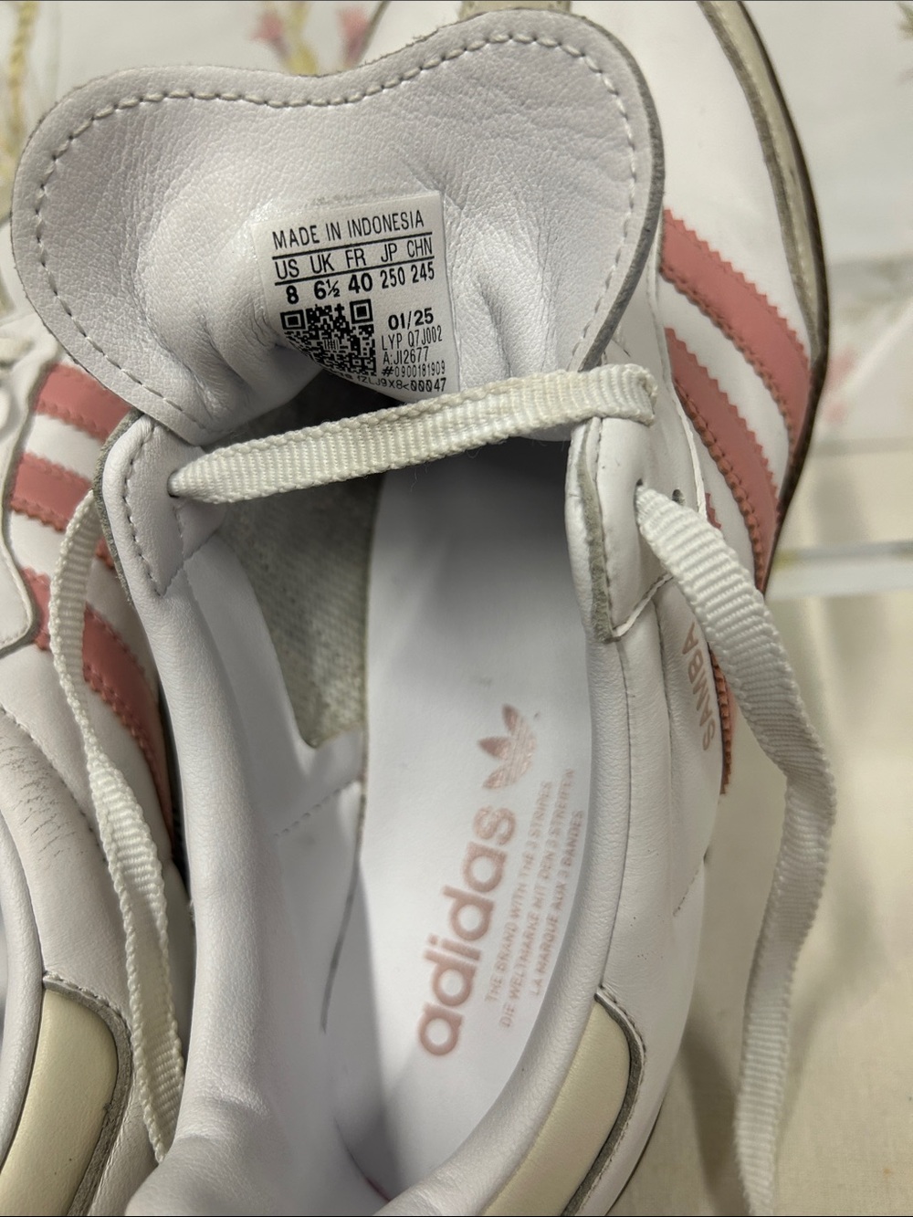 adidas Samba Sneakers - White with Pink Stripes and Brown Sole - Picture 10 of 14